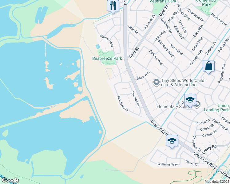 map of restaurants, bars, coffee shops, grocery stores, and more near 32416 Monterey Drive in Union City