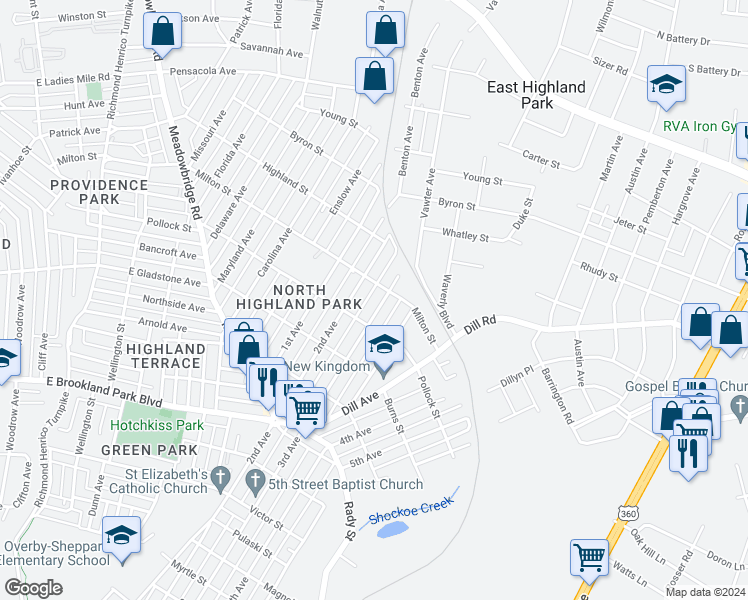 map of restaurants, bars, coffee shops, grocery stores, and more near 3307 3rd Avenue in Richmond