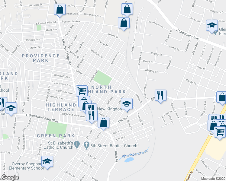 map of restaurants, bars, coffee shops, grocery stores, and more near 3225 2nd Avenue in Richmond