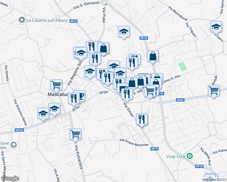 map of restaurants, bars, coffee shops, grocery stores, and more near in Mascalucia