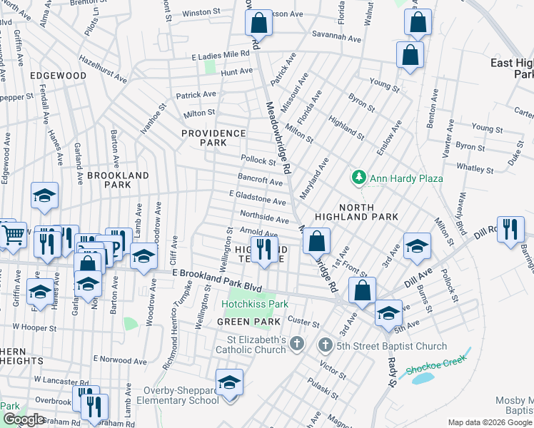 map of restaurants, bars, coffee shops, grocery stores, and more near 703 Northside Avenue in Richmond