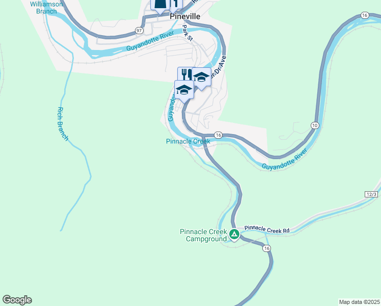 map of restaurants, bars, coffee shops, grocery stores, and more near 60 Pinnacle Avenue in Pineville