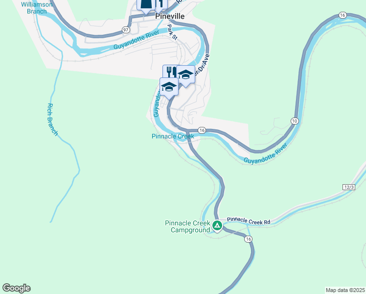 map of restaurants, bars, coffee shops, grocery stores, and more near 60 Pinnacle Avenue in Pineville