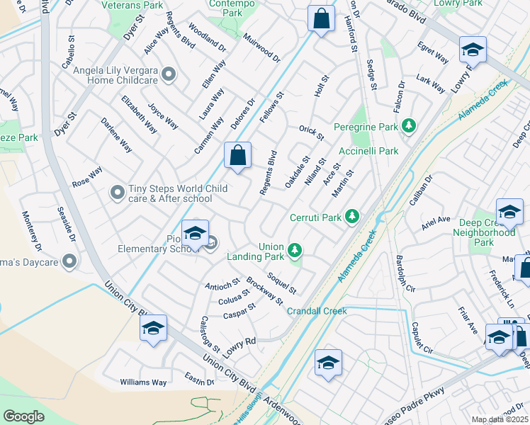 map of restaurants, bars, coffee shops, grocery stores, and more near 4613 Norwalk Street in Union City