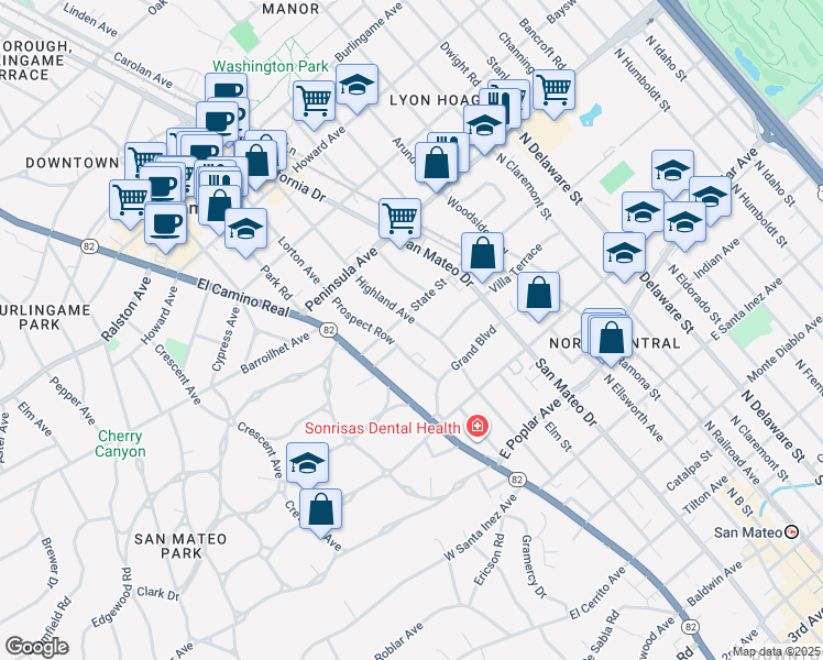 map of restaurants, bars, coffee shops, grocery stores, and more near in San Mateo