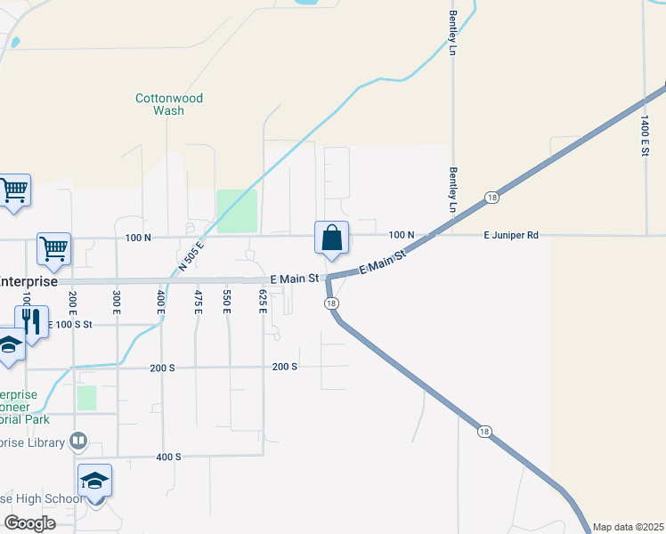 map of restaurants, bars, coffee shops, grocery stores, and more near 855 East Main Street in Enterprise