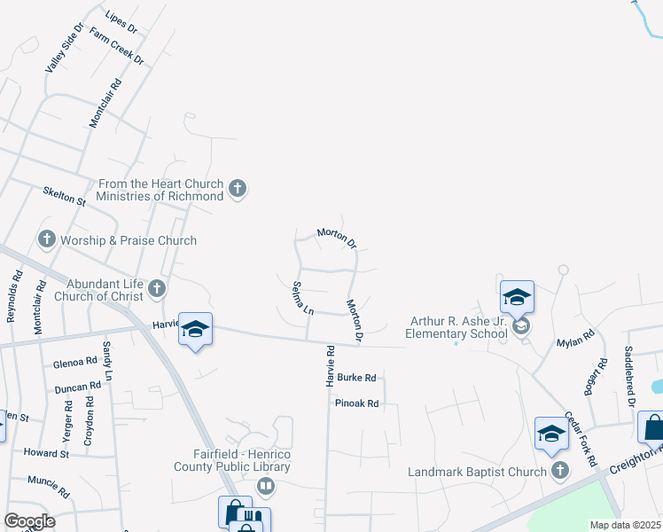 map of restaurants, bars, coffee shops, grocery stores, and more near 3420 Eagles Roost Road in Richmond