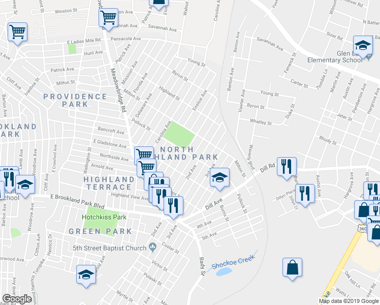 map of restaurants, bars, coffee shops, grocery stores, and more near 3301 1st Avenue in Richmond