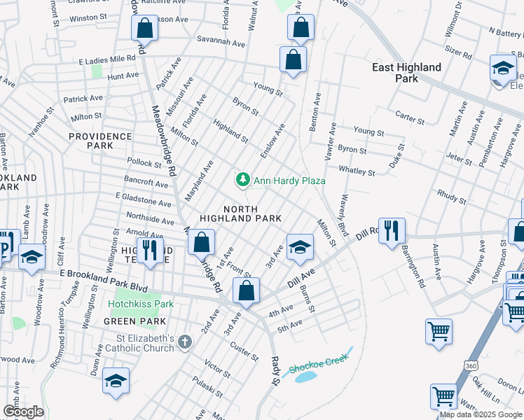 map of restaurants, bars, coffee shops, grocery stores, and more near 3300 1st Avenue in Richmond