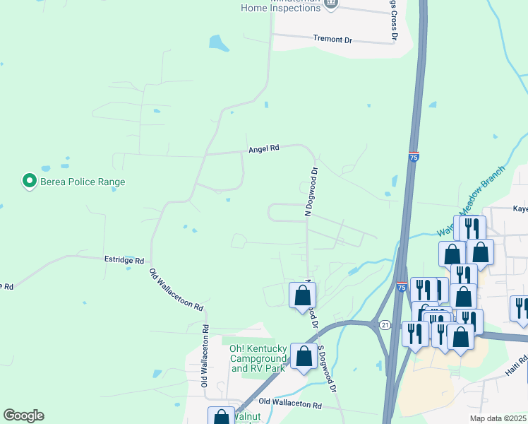 map of restaurants, bars, coffee shops, grocery stores, and more near 127 Commerce Drive in Berea