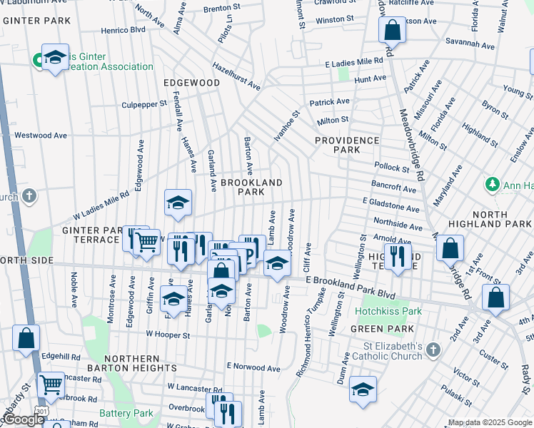 map of restaurants, bars, coffee shops, grocery stores, and more near 3120 Lamb Avenue in Richmond