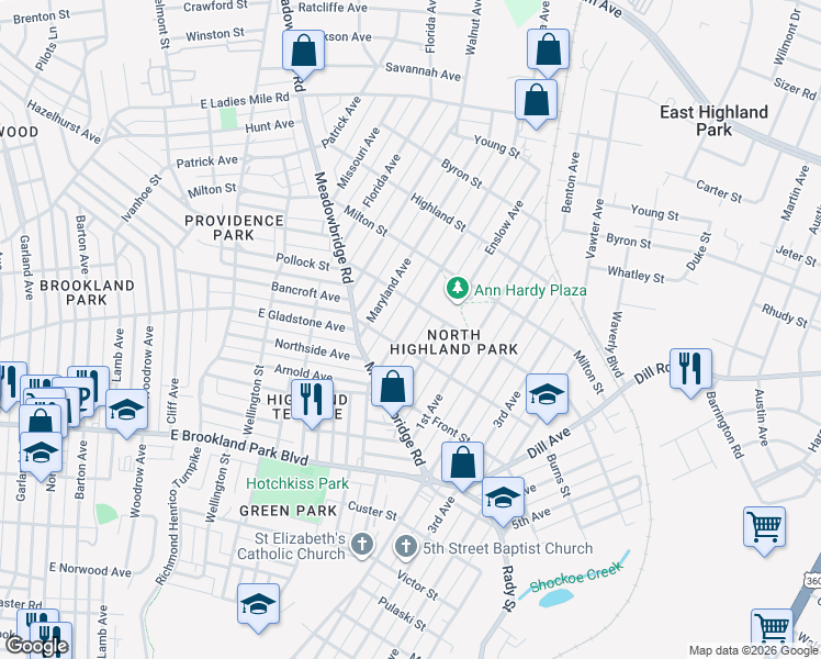 map of restaurants, bars, coffee shops, grocery stores, and more near 3209 Carolina Avenue in Richmond