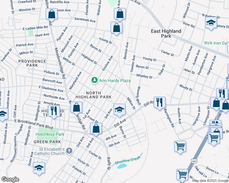 map of restaurants, bars, coffee shops, grocery stores, and more near 3323 2nd Avenue in Richmond