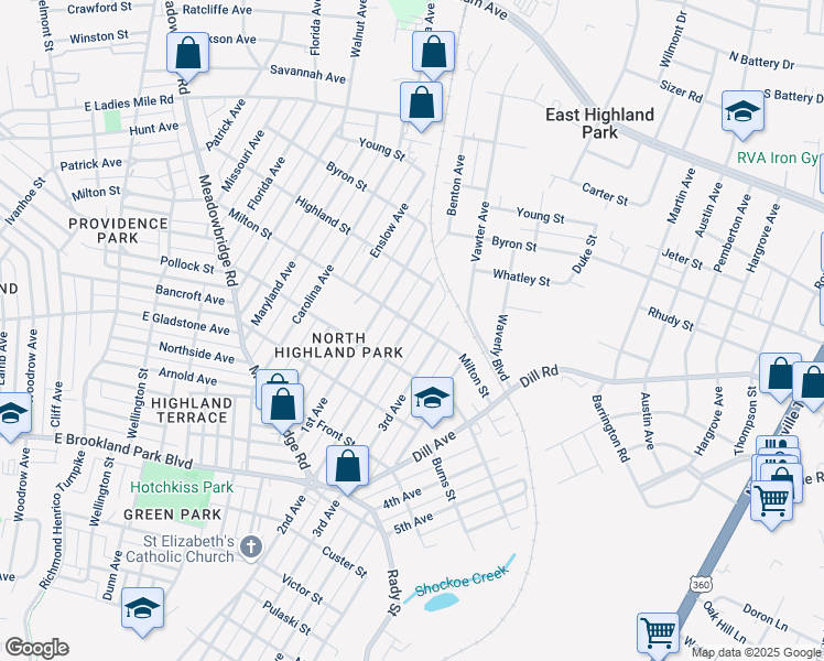 map of restaurants, bars, coffee shops, grocery stores, and more near 3323 2nd Avenue in Richmond