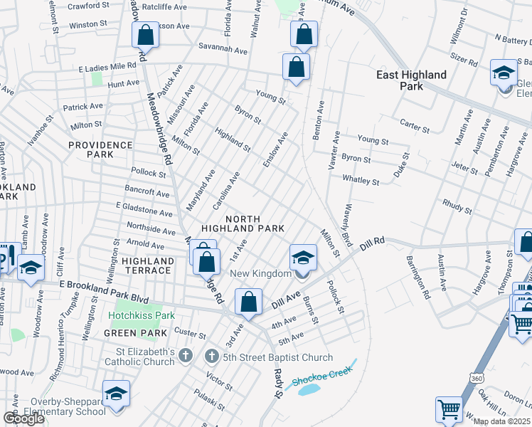 map of restaurants, bars, coffee shops, grocery stores, and more near 3321 1st Avenue in Richmond