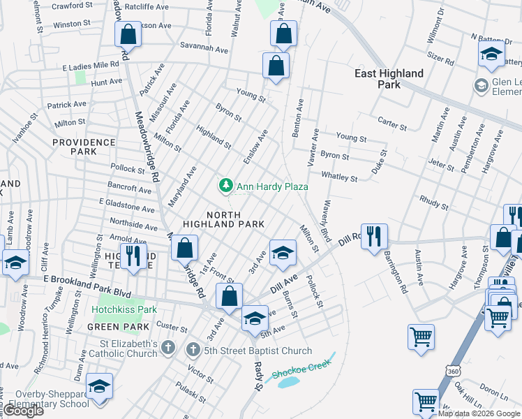 map of restaurants, bars, coffee shops, grocery stores, and more near 3318 2nd Avenue in Richmond