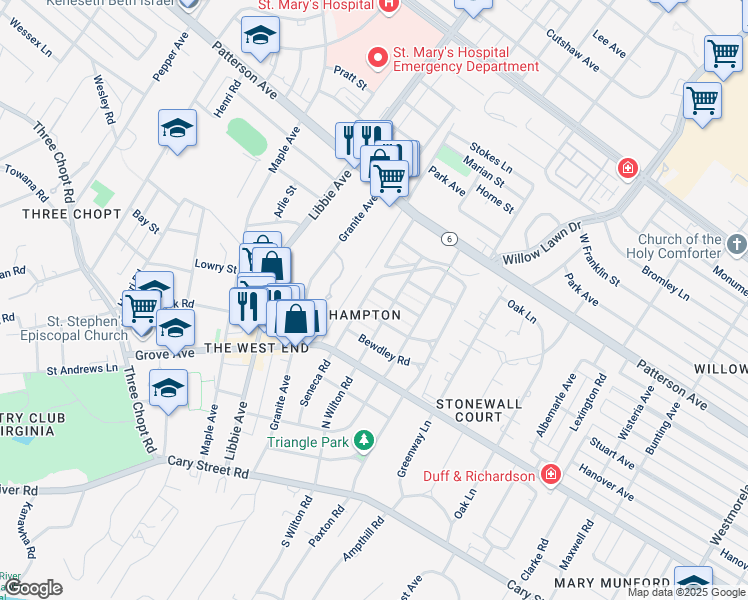 map of restaurants, bars, coffee shops, grocery stores, and more near 508 Seneca Road in Richmond