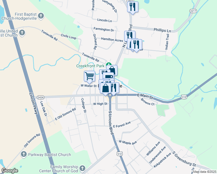 map of restaurants, bars, coffee shops, grocery stores, and more near in Hodgenville