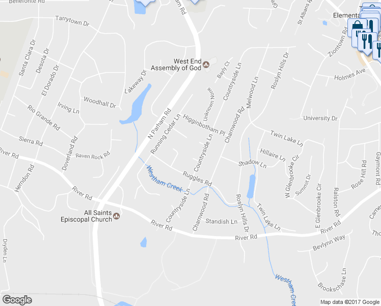 map of restaurants, bars, coffee shops, grocery stores, and more near 26 Crickett Court in Richmond