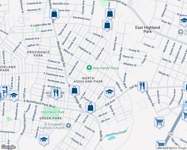 map of restaurants, bars, coffee shops, grocery stores, and more near 3300 1st Avenue in Richmond