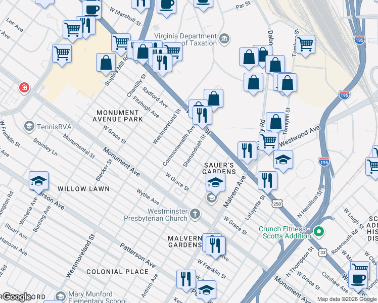 map of restaurants, bars, coffee shops, grocery stores, and more near in 