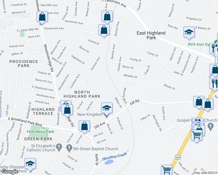 map of restaurants, bars, coffee shops, grocery stores, and more near 3404 3rd Avenue in Richmond