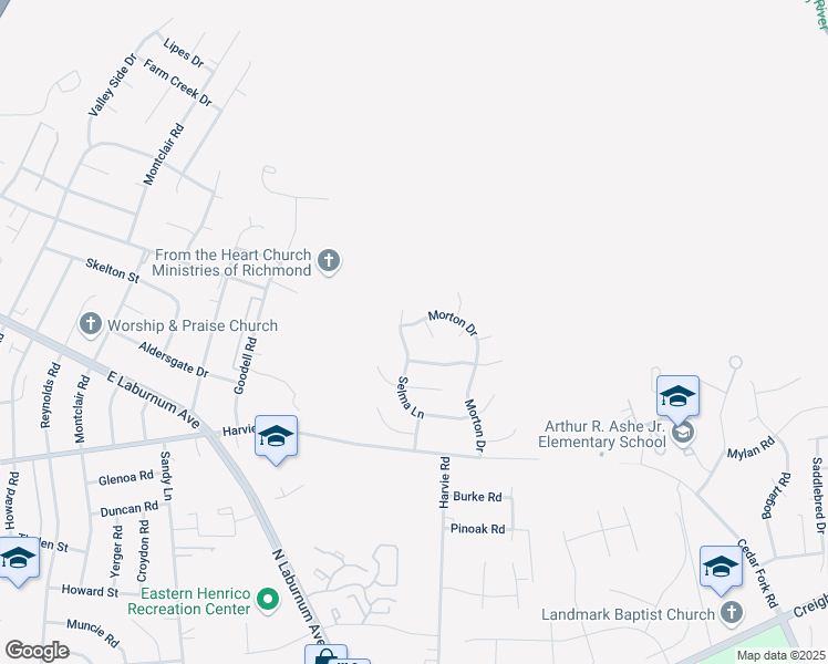 map of restaurants, bars, coffee shops, grocery stores, and more near 3952 Morton Drive in Richmond