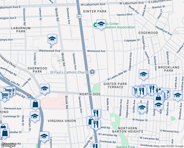 map of restaurants, bars, coffee shops, grocery stores, and more near 909 Rennie Avenue in Richmond