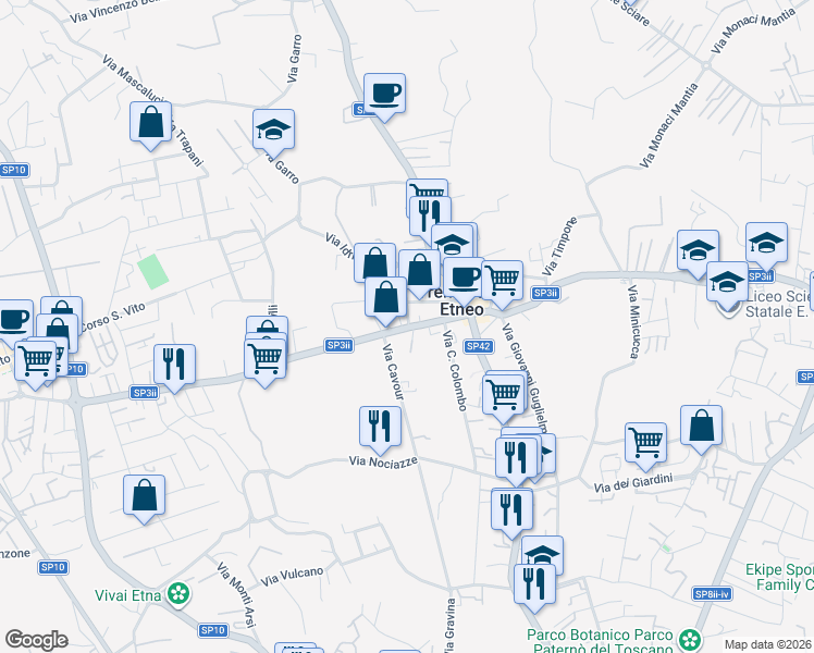 map of restaurants, bars, coffee shops, grocery stores, and more near 1 Via Orlando Vittorio Emanuele in Tremestieri Etneo