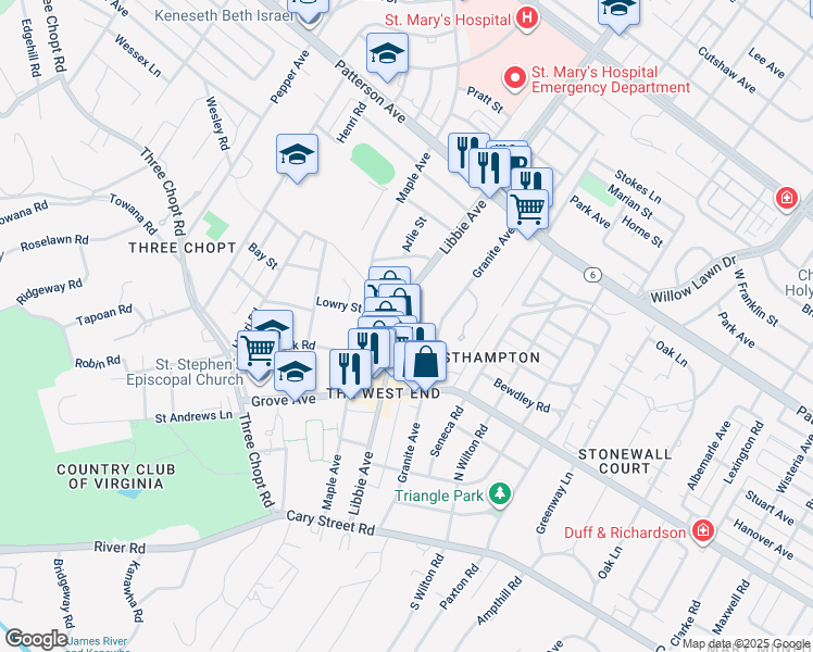 map of restaurants, bars, coffee shops, grocery stores, and more near 324 Granite Avenue in Richmond