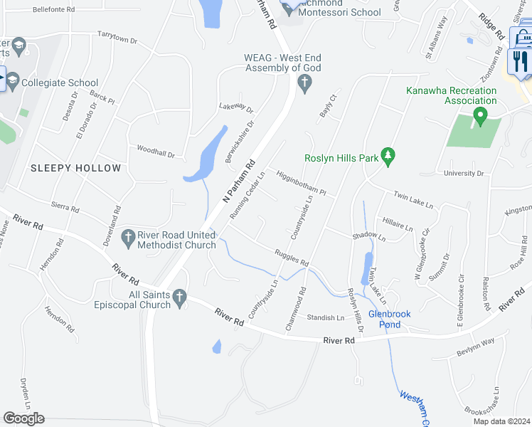 map of restaurants, bars, coffee shops, grocery stores, and more near 207 Ruggles Place in Henrico
