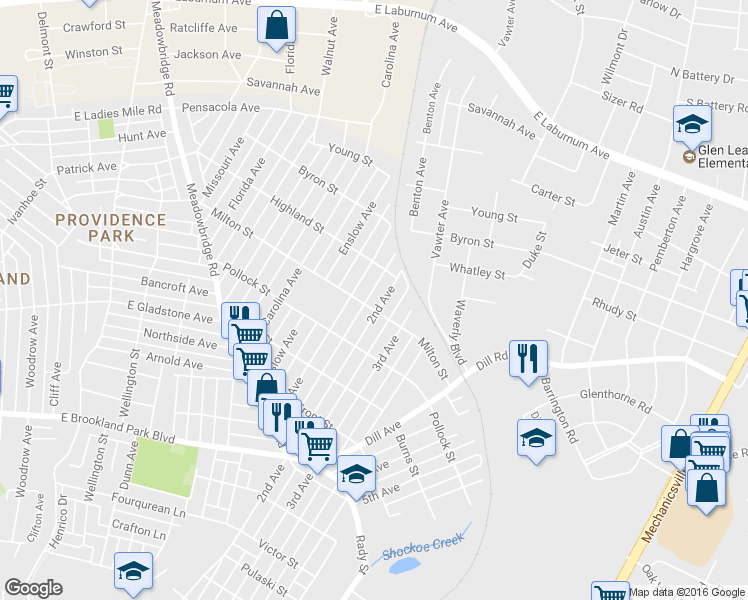 map of restaurants, bars, coffee shops, grocery stores, and more near 3404 2nd Avenue in Richmond