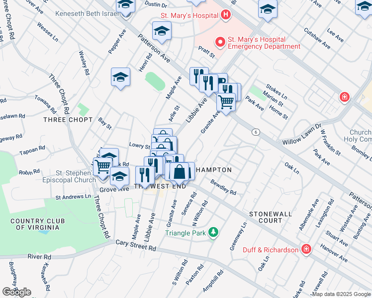 map of restaurants, bars, coffee shops, grocery stores, and more near 406 Granite Avenue in Richmond