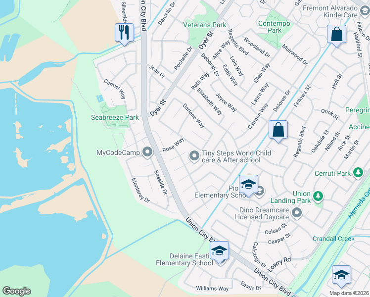 map of restaurants, bars, coffee shops, grocery stores, and more near 4820 Barbara Court in Union City