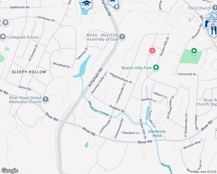 map of restaurants, bars, coffee shops, grocery stores, and more near 26 Crickett Court in Richmond