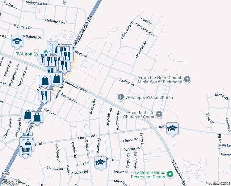 map of restaurants, bars, coffee shops, grocery stores, and more near 3724 Arborgrove Court in Richmond