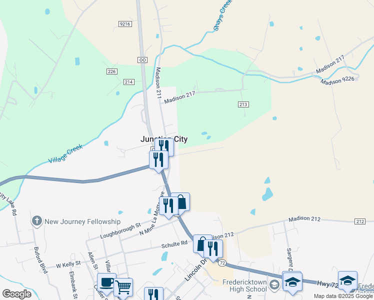 map of restaurants, bars, coffee shops, grocery stores, and more near 2396 Madison 277 in Fredericktown