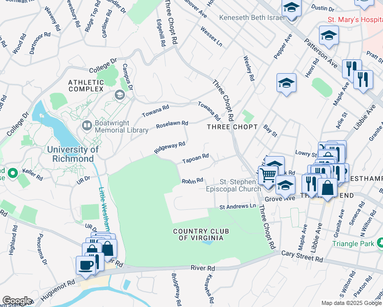 map of restaurants, bars, coffee shops, grocery stores, and more near 14 Tapoan Road in Richmond