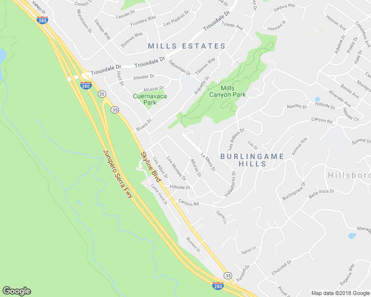 map of restaurants, bars, coffee shops, grocery stores, and more near 1524 Alturas Drive in Burlingame