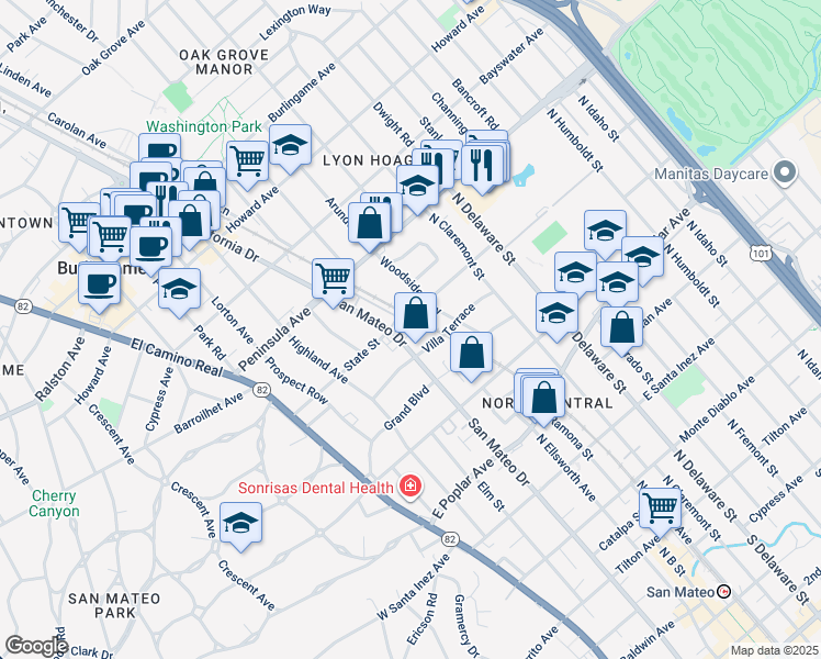 map of restaurants, bars, coffee shops, grocery stores, and more near 720 North San Mateo Drive in San Mateo
