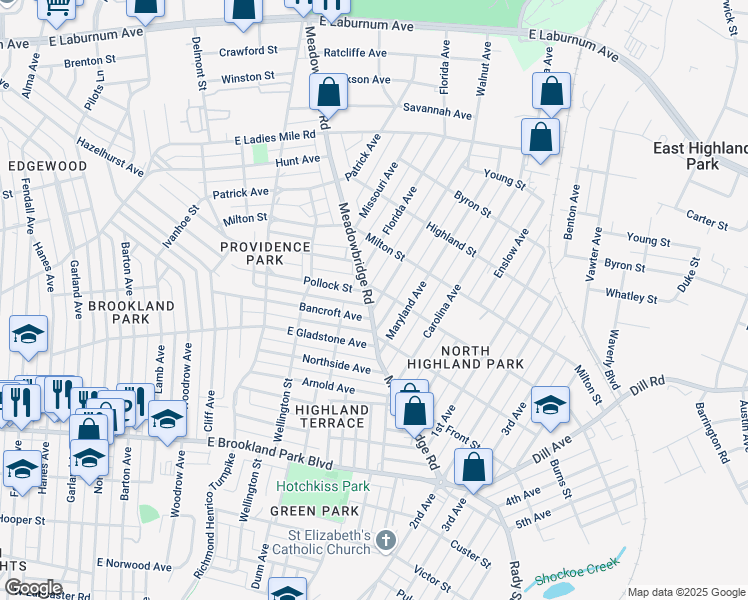 map of restaurants, bars, coffee shops, grocery stores, and more near 3208 Delaware Avenue in Richmond