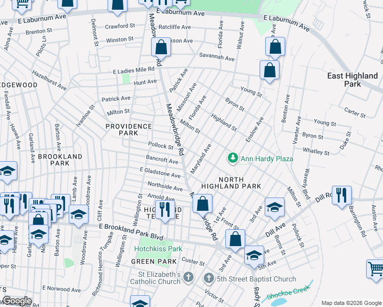 map of restaurants, bars, coffee shops, grocery stores, and more near 3208 Delaware Avenue in Richmond