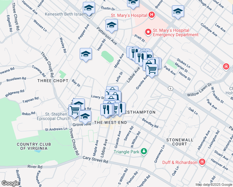 map of restaurants, bars, coffee shops, grocery stores, and more near 512 Libbie Avenue in Richmond