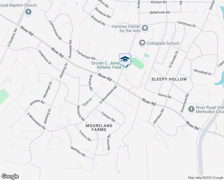 map of restaurants, bars, coffee shops, grocery stores, and more near 103 South Mooreland Road in Henrico