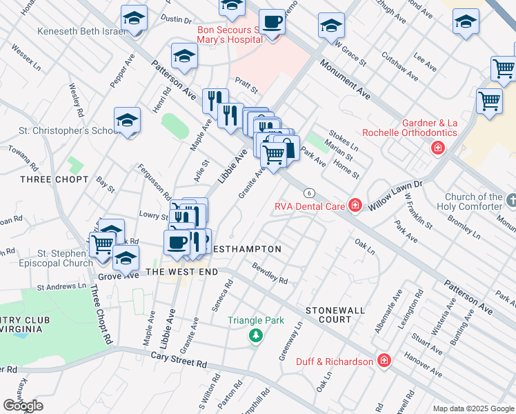 map of restaurants, bars, coffee shops, grocery stores, and more near 504 Westview Avenue in Richmond