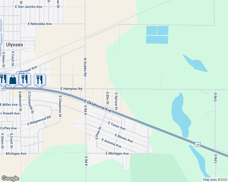 map of restaurants, bars, coffee shops, grocery stores, and more near 1176-1208 County Road 12 in Ulysses