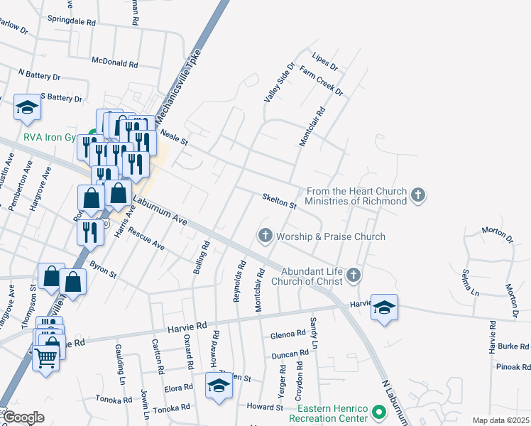 map of restaurants, bars, coffee shops, grocery stores, and more near 3744 Arborgrove Court in Richmond