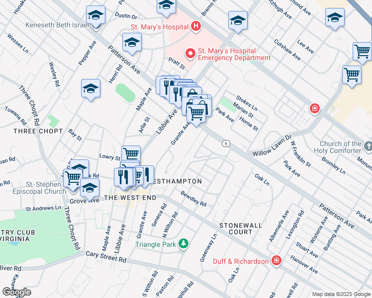 map of restaurants, bars, coffee shops, grocery stores, and more near 506 Westview Avenue in Richmond