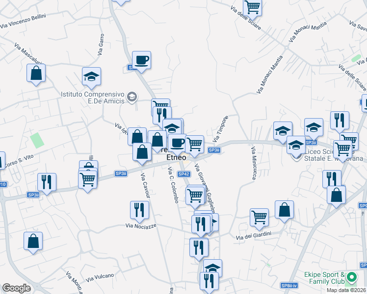 map of restaurants, bars, coffee shops, grocery stores, and more near 30 Via Marletta in Tremestieri Etneo