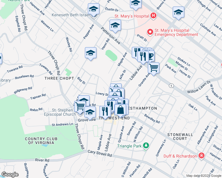 map of restaurants, bars, coffee shops, grocery stores, and more near 515 Maple Avenue in Richmond